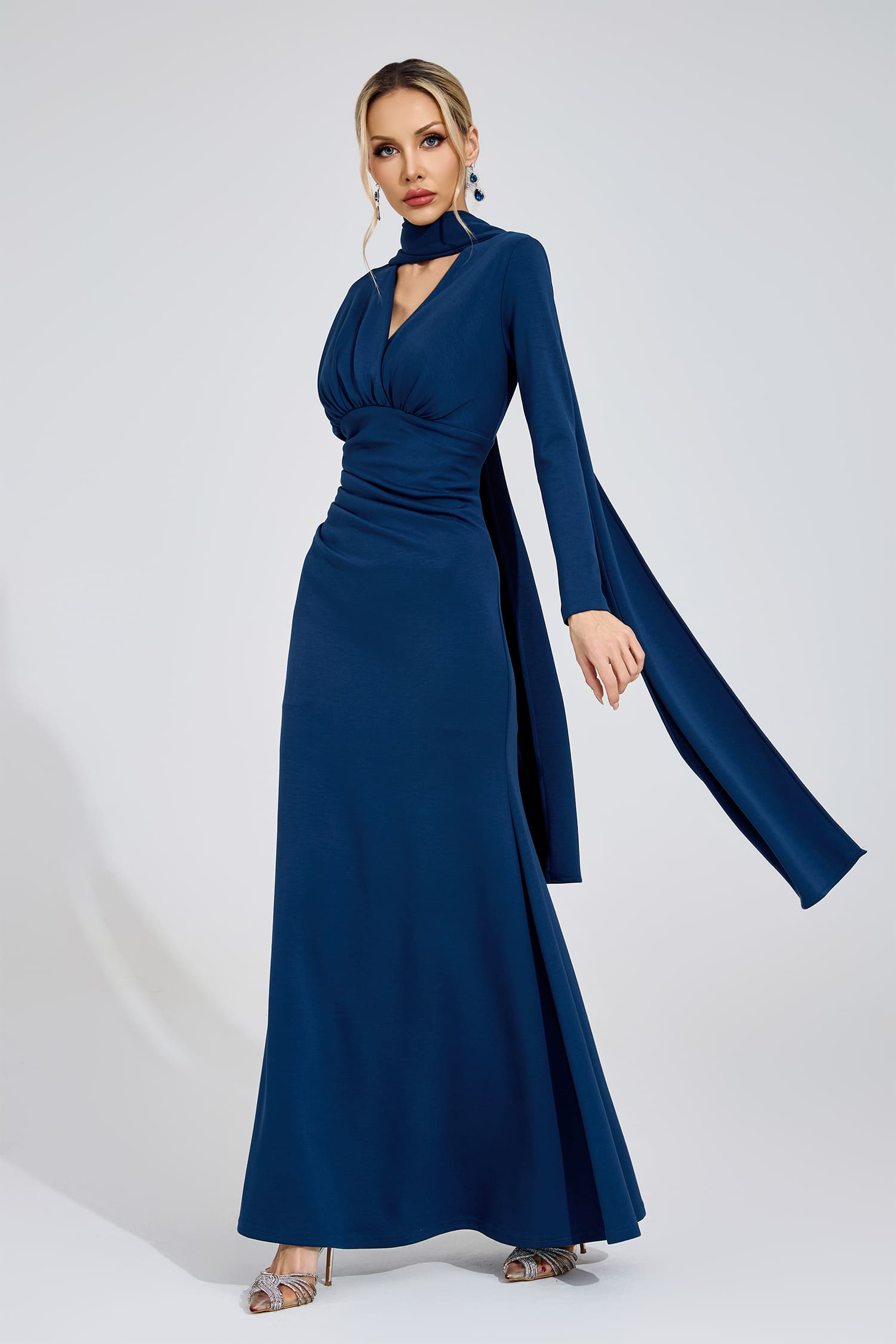 Breeze Navy Blue Tie Maxi Dress