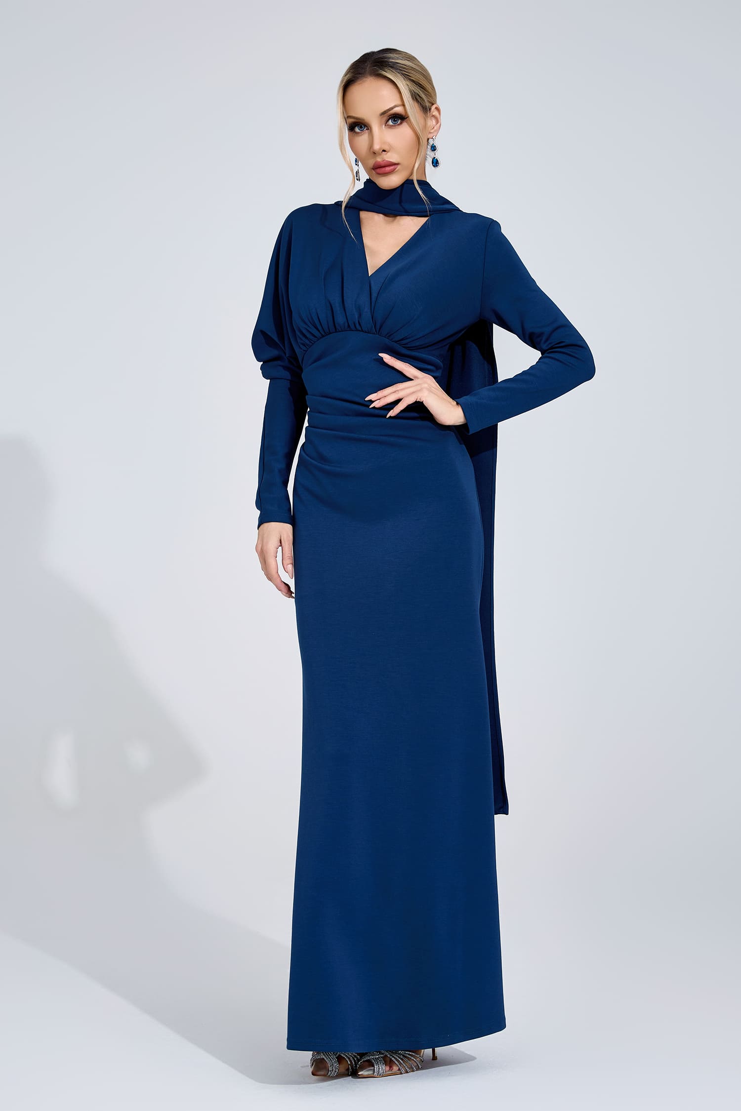 Breeze Navy Blue Tie Maxi Dress