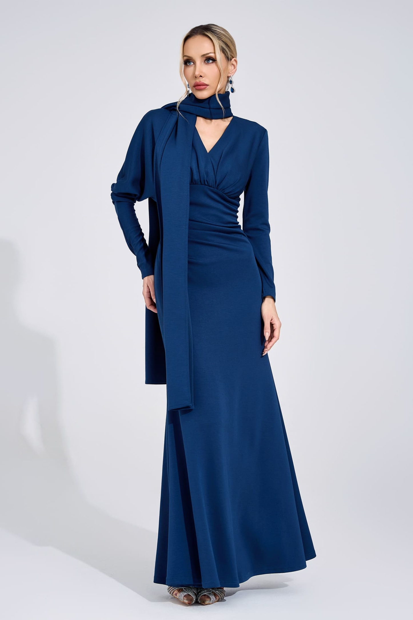 Breeze Navy Blue Tie Maxi Dress