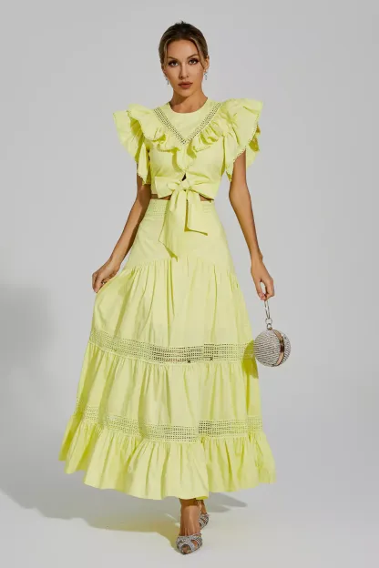 Coverdale Yellow Ruffled Sleeveless Set