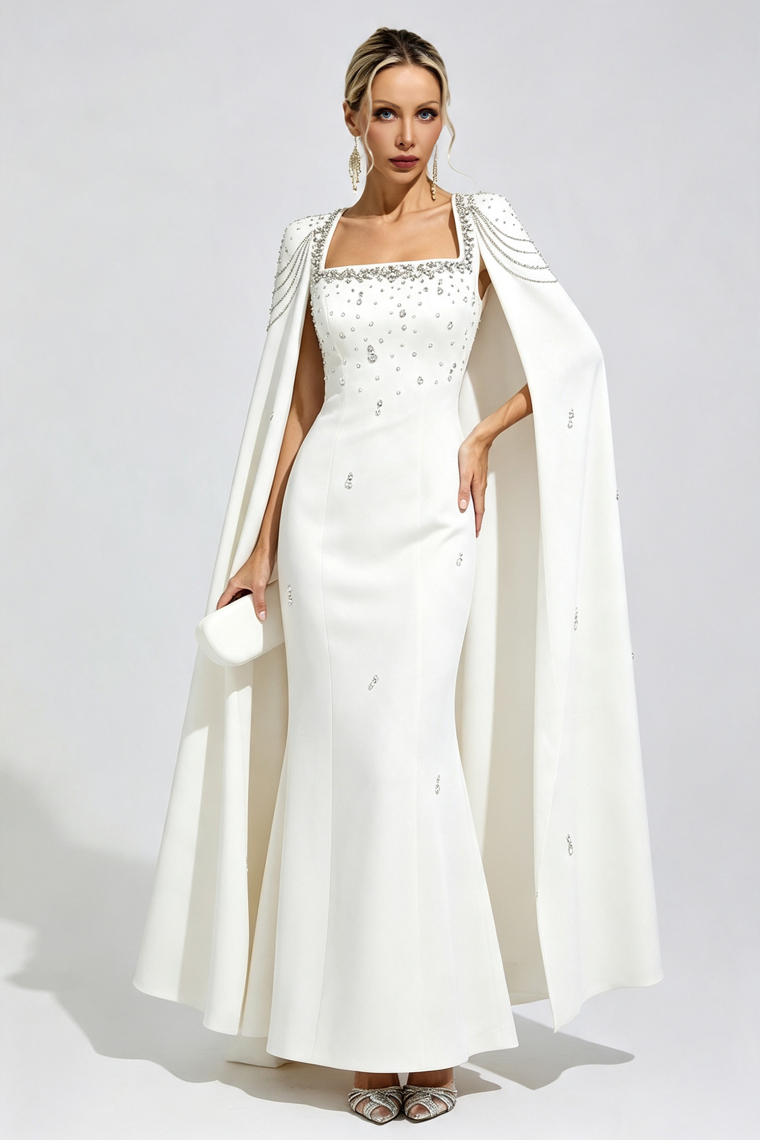 Down White Beaded Maxi Dress