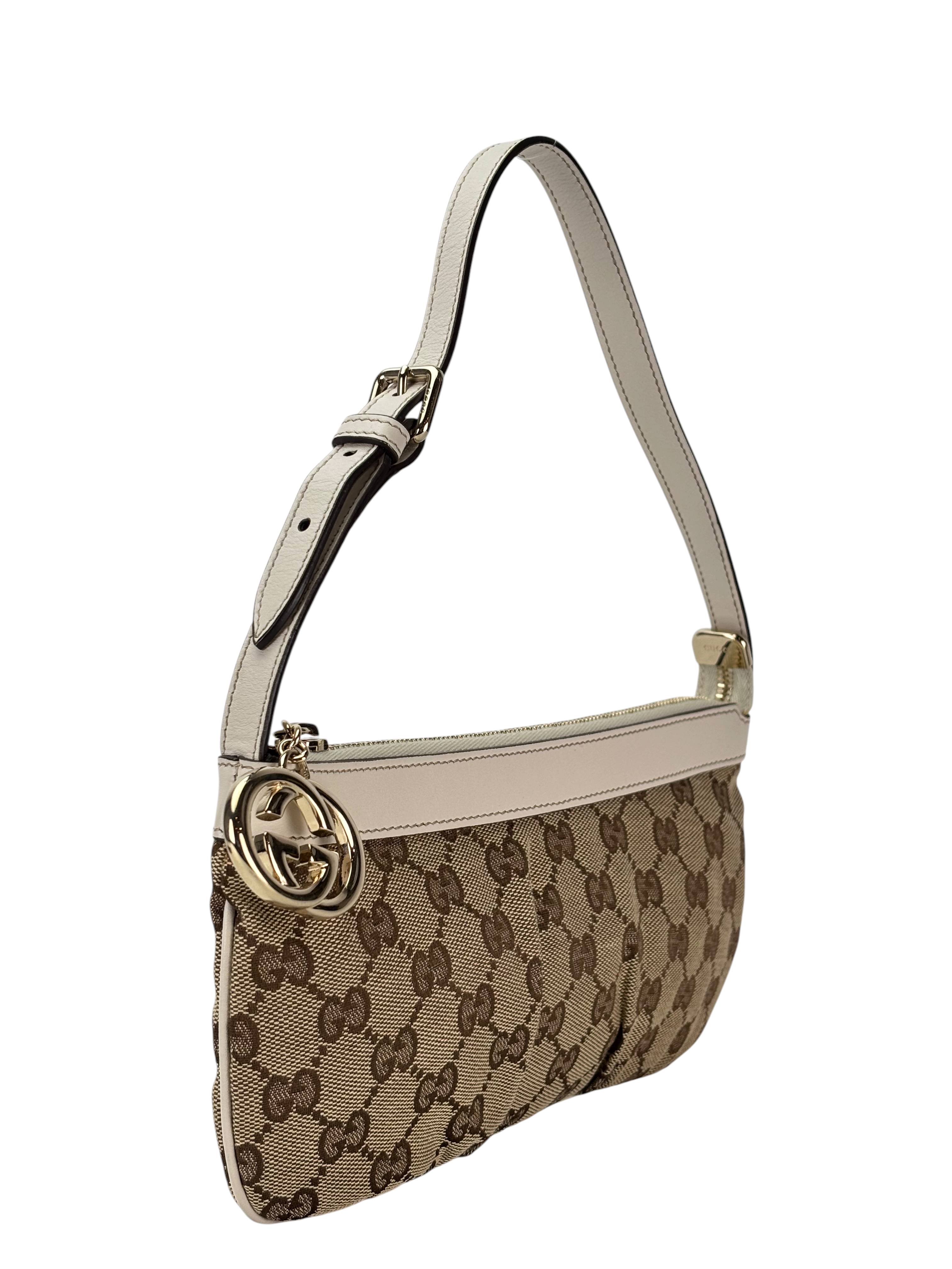 GUCCI - Beige Canvas Pochette Shoulder Bag