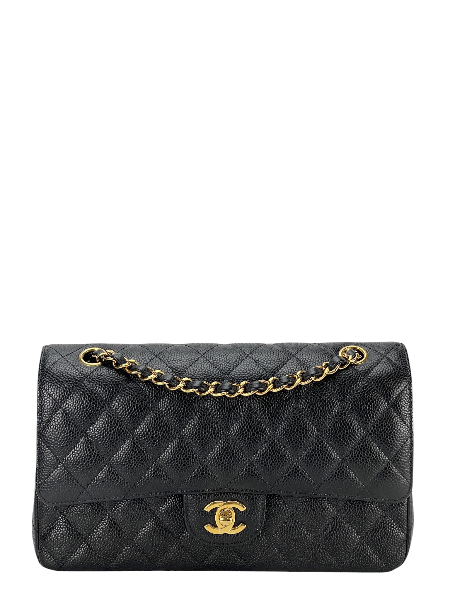 CHANEL - Medium Classic Double Flap Bag Black Caviar Gold Hardware (CF25)