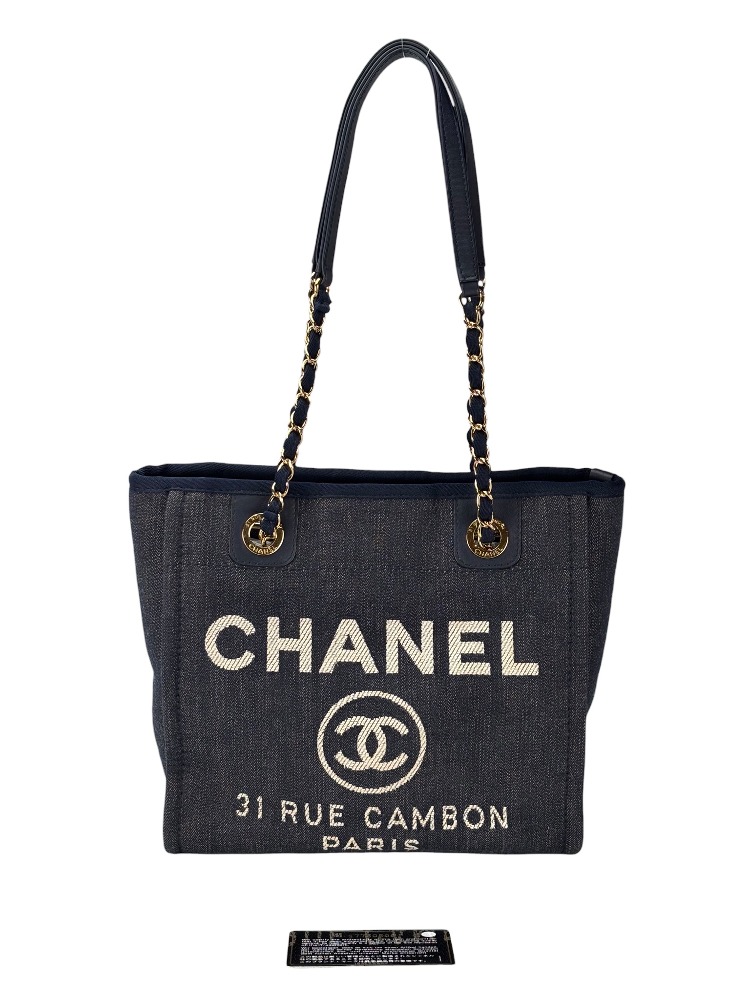 CHANEL トートバッグ ネイビー 31 RUE CAMBON CHANEL - Navy Mixed Fibers Striped Deauville Tote Bag – Camellia