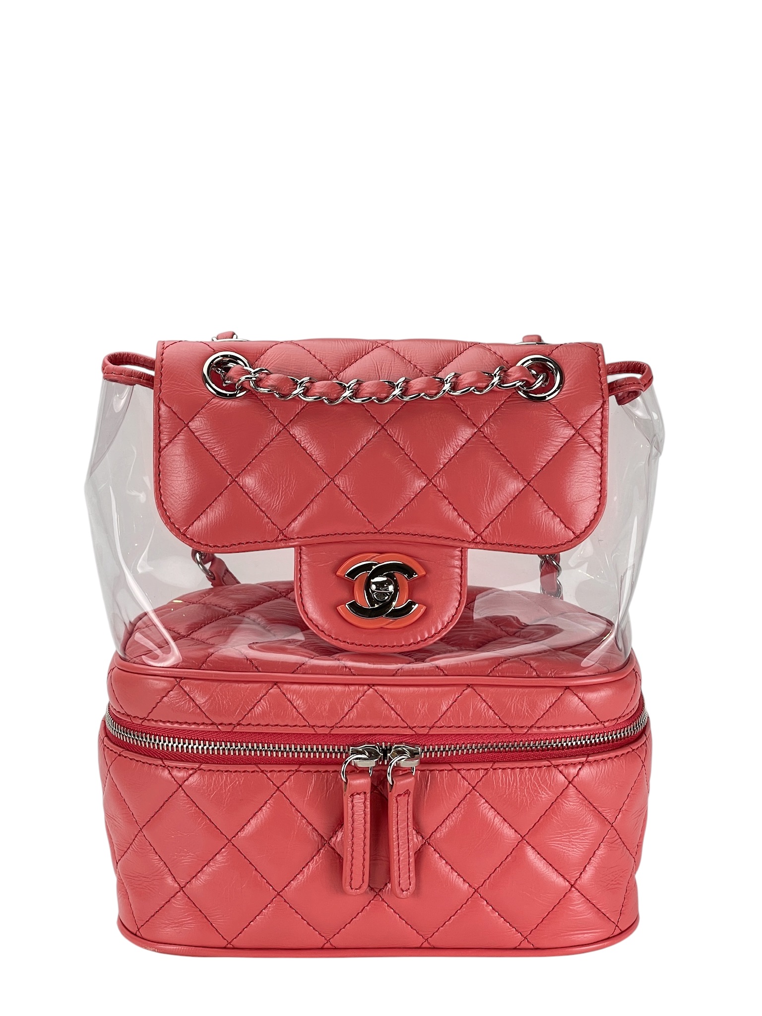 CHANEL - Pink Lambskin PVC Crumpled Quilted Backpack