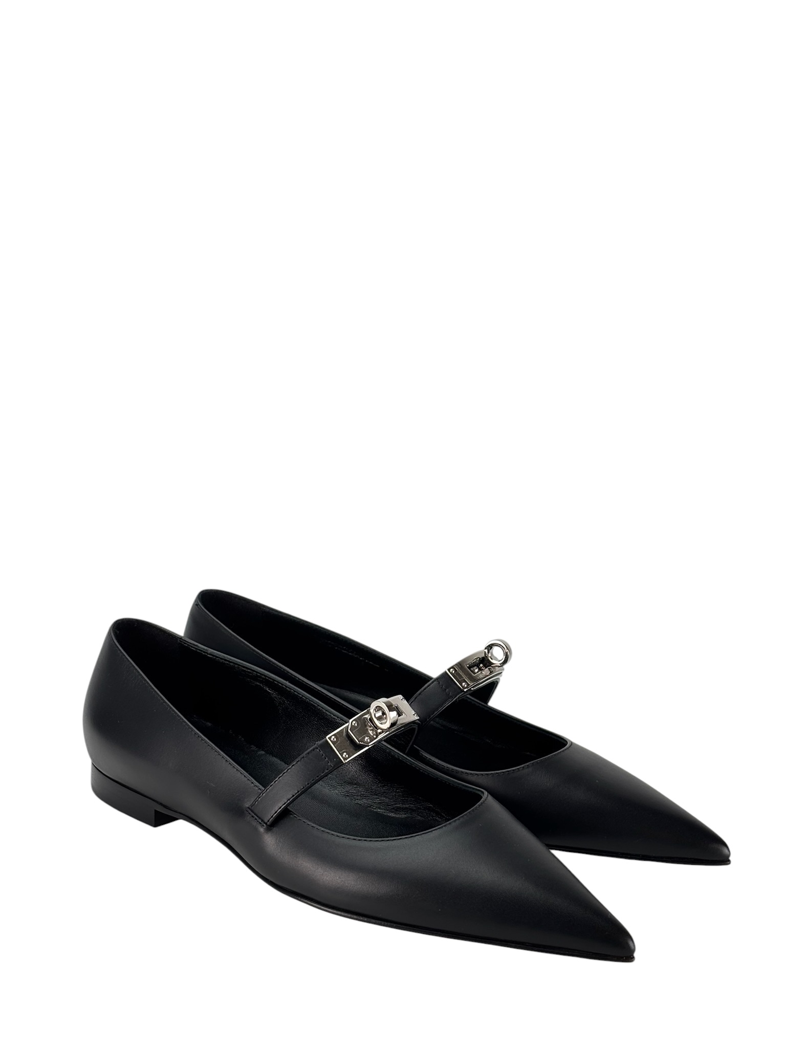 HERMES - Black Calfskin Kelly Ballet Flat Pumps Shoes 