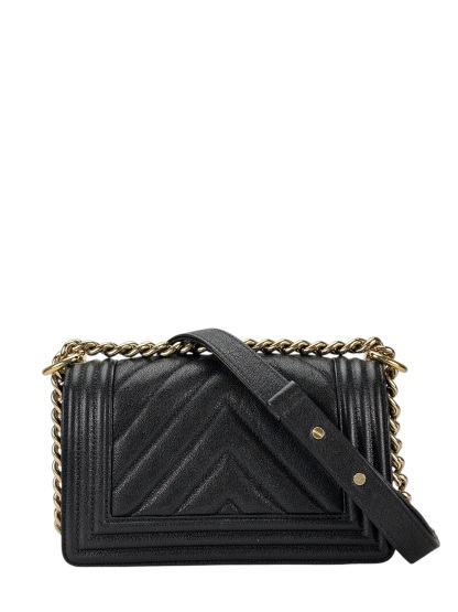 CHANEL - Small Boy Flap Bag V-stich Black Caviar Sliver Hardware