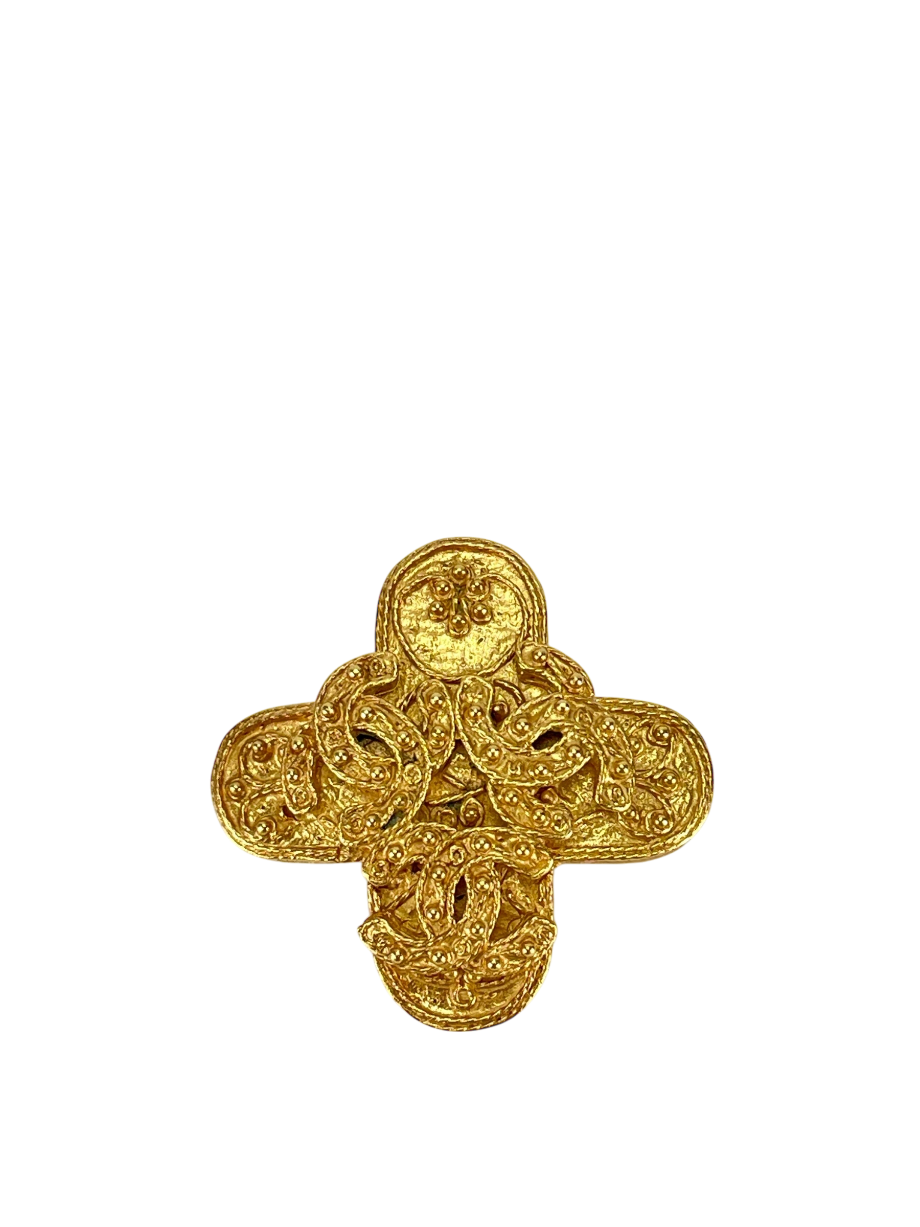 CHANEL - Gold Metal Triple  Coco Mark Brooch 