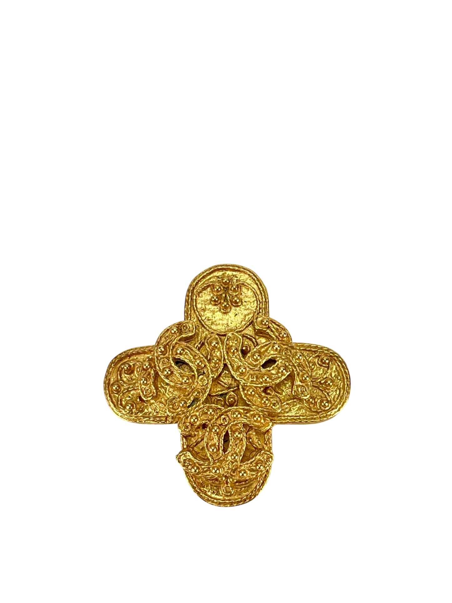 CHANEL - Gold Metal Triple Coco Mark Brooch
