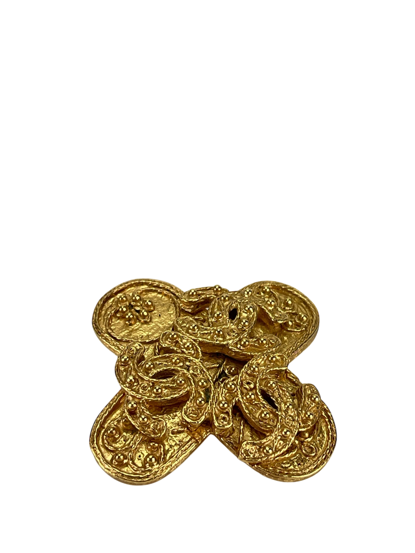 CHANEL - Gold Metal Triple Coco Mark Brooch