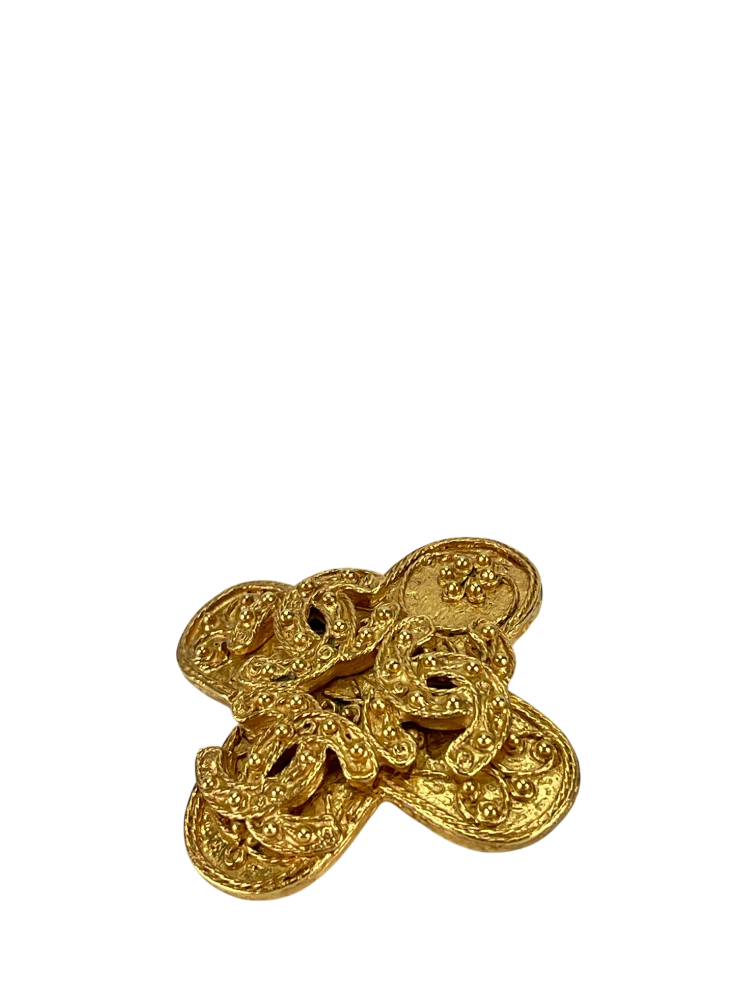 CHANEL - Gold Metal Triple Coco Mark Brooch