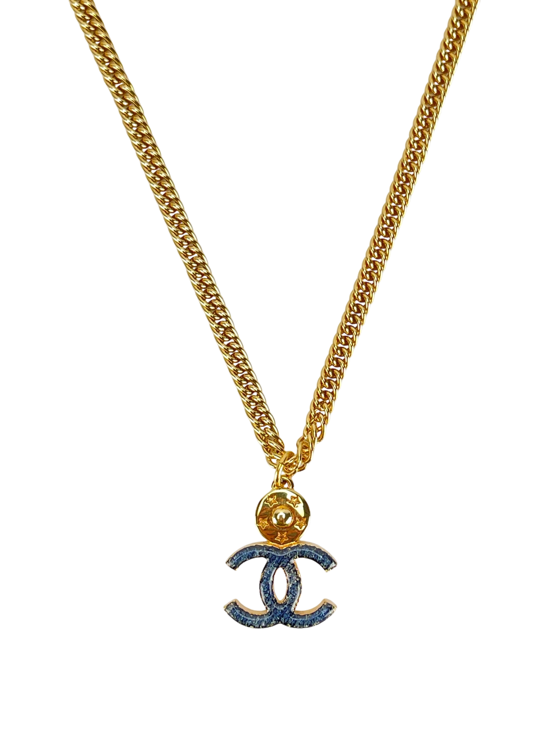 CHANEL - 24P  CC Logo Chain Denim Coco Mark Necklace