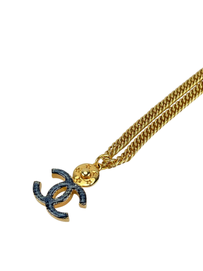 CHANEL - 24P  CC Logo Chain Denim Coco Mark Necklace