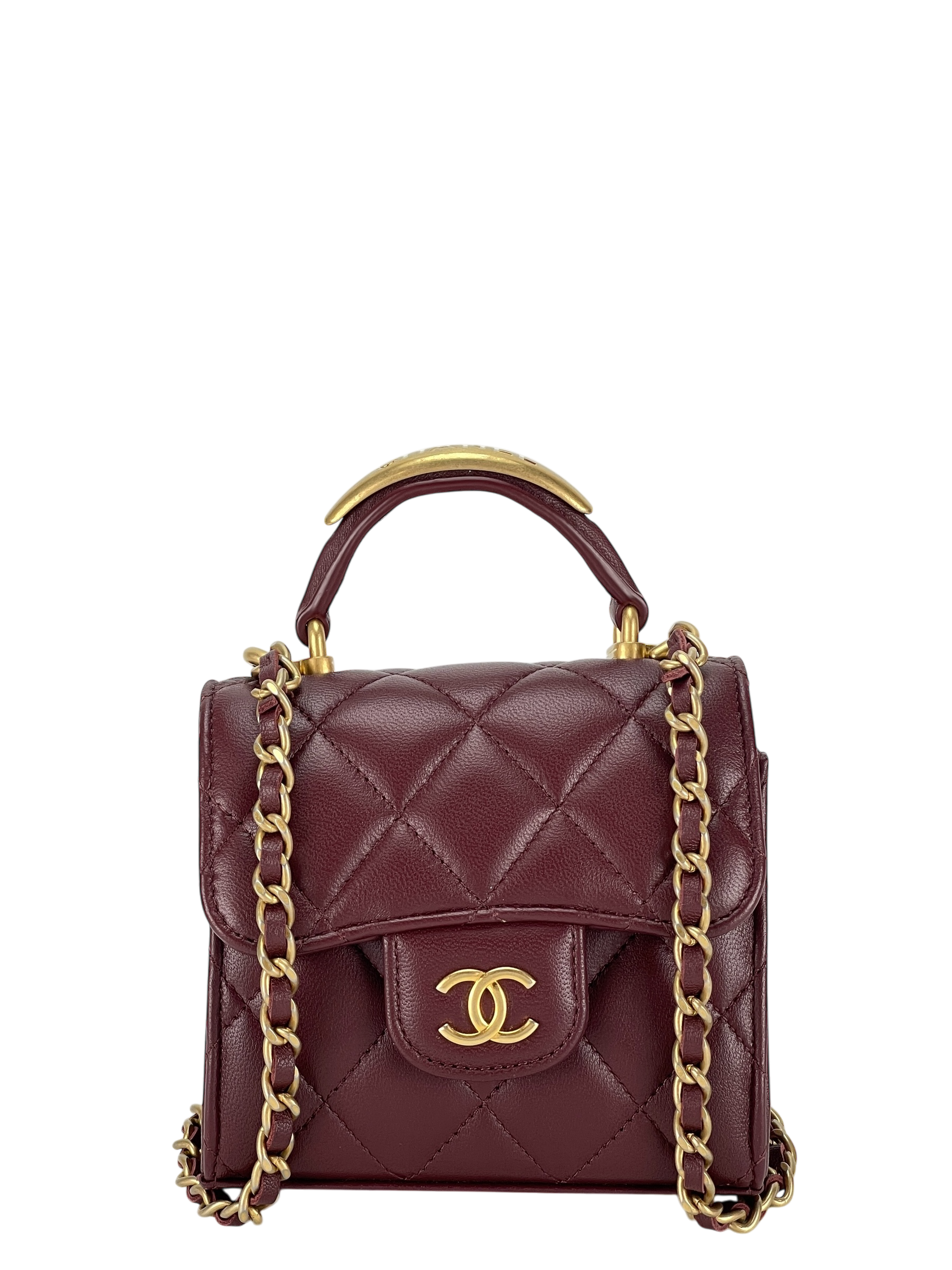 CHANEL - Red Lambskin Mini Matelasse Chain Shoulder Bag