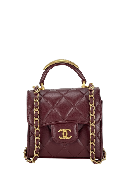 CHANEL - Red Lambskin Mini Matelasse Chain Shoulder Bag