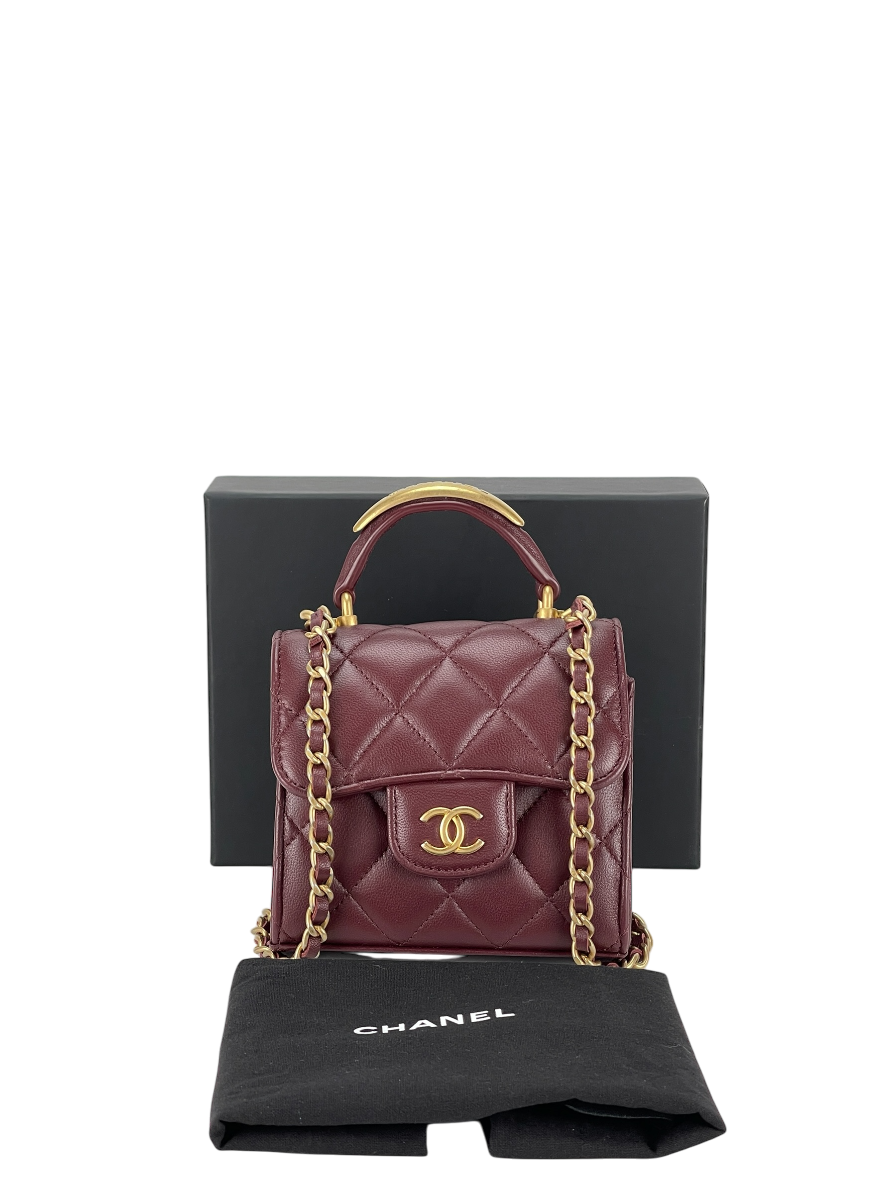 CHANEL - Red Lambskin Mini Matelasse Chain Shoulder Bag