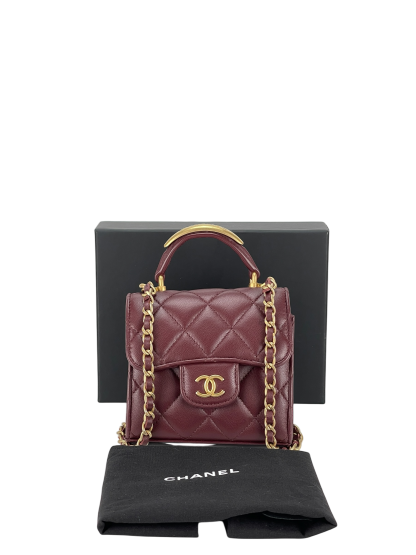 CHANEL - Red Lambskin Mini Matelasse Chain Shoulder Bag