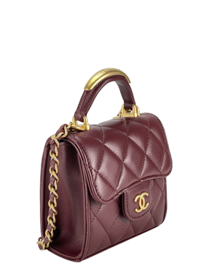 CHANEL - Red Lambskin Mini Matelasse Chain Shoulder Bag