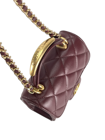 CHANEL - Red Lambskin Mini Matelasse Chain Shoulder Bag
