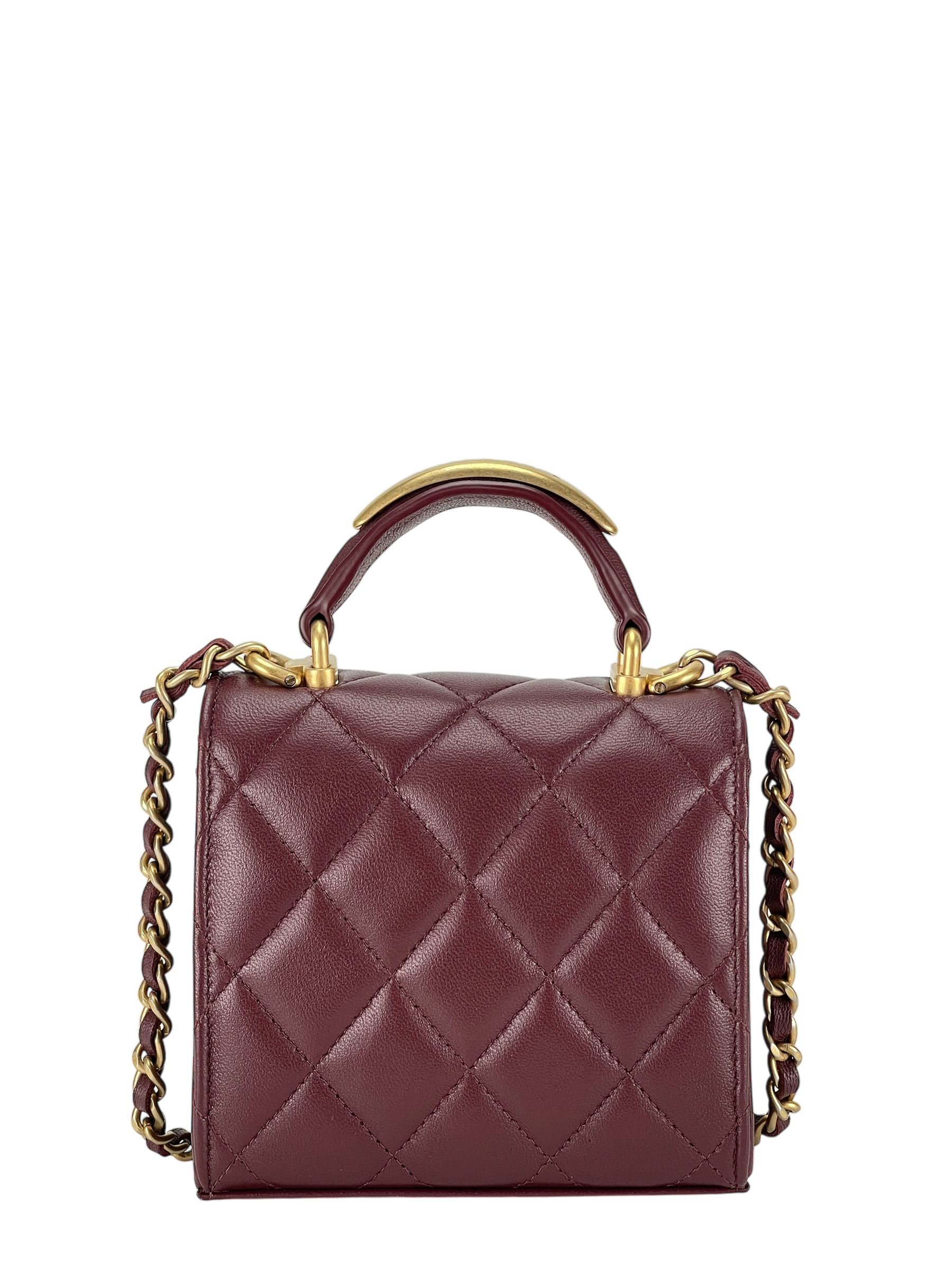 CHANEL - Red Lambskin Mini Matelasse Chain Shoulder Bag