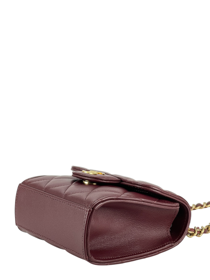 CHANEL - Red Lambskin Mini Matelasse Chain Shoulder Bag