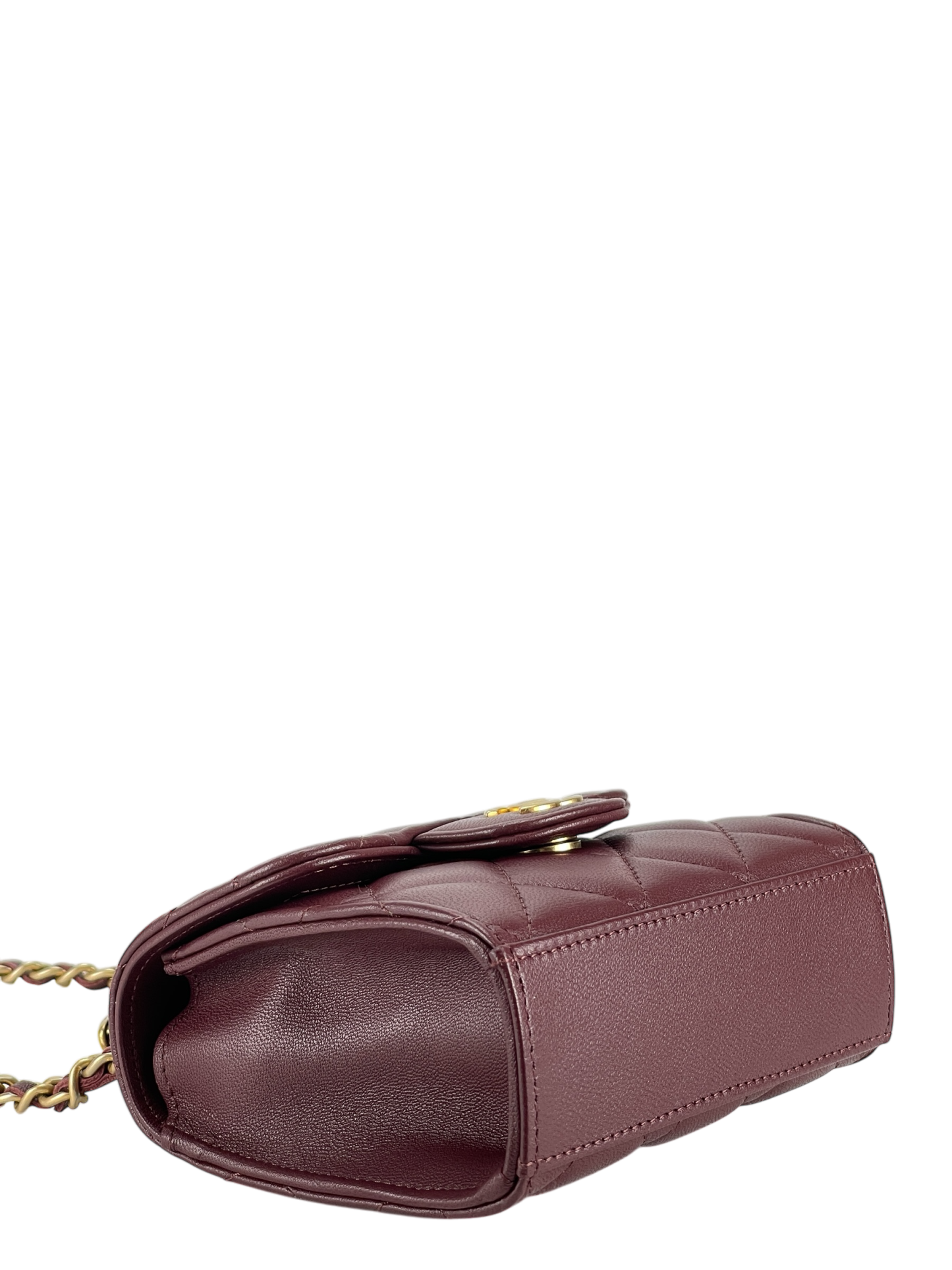 CHANEL - Red Lambskin Mini Matelasse Chain Shoulder Bag