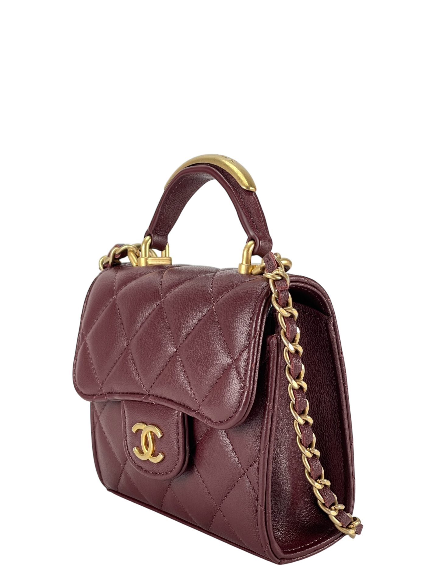 CHANEL - Red Lambskin Mini Matelasse Chain Shoulder Bag