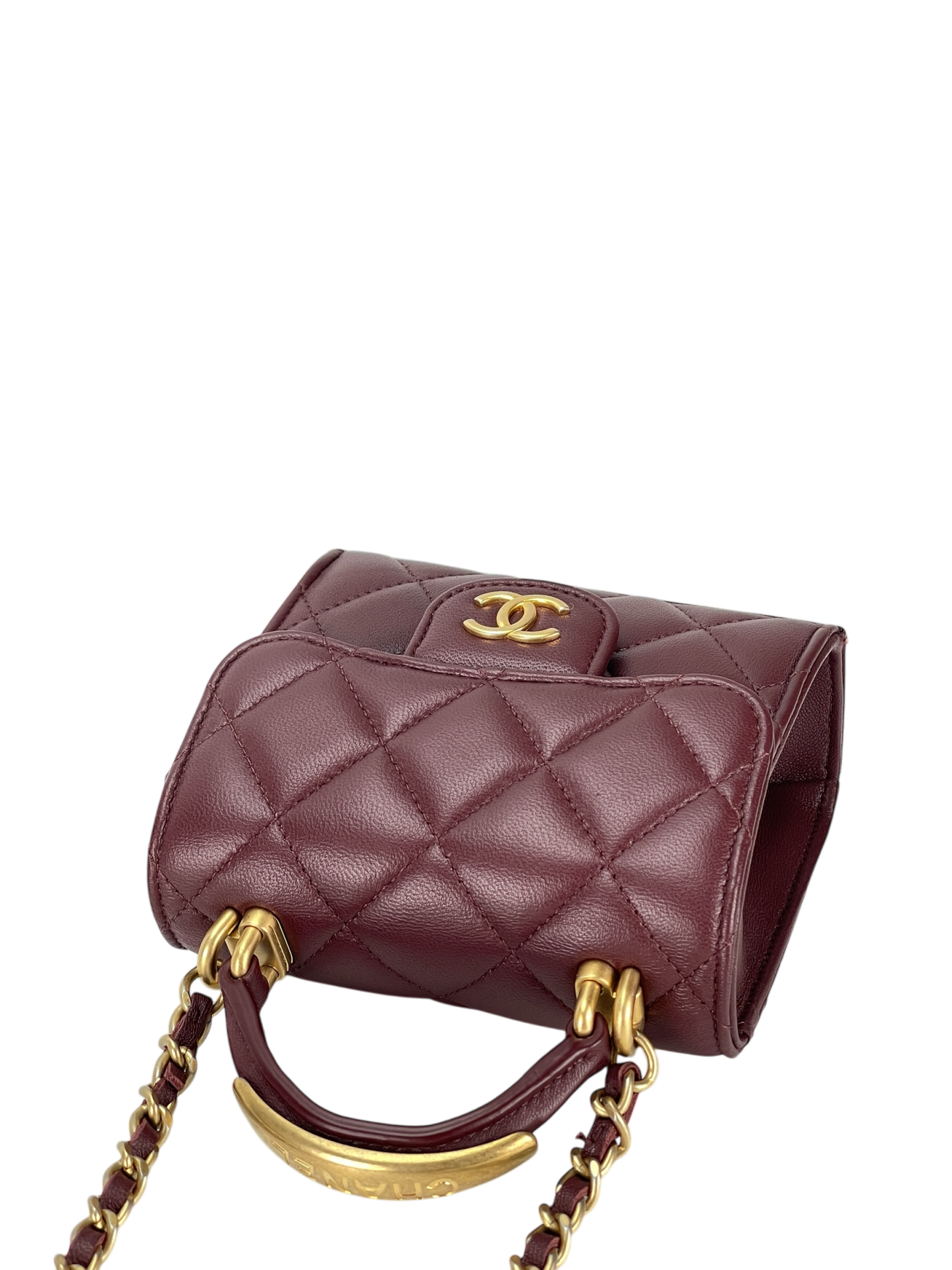 CHANEL - Red Lambskin Mini Matelasse Chain Shoulder Bag