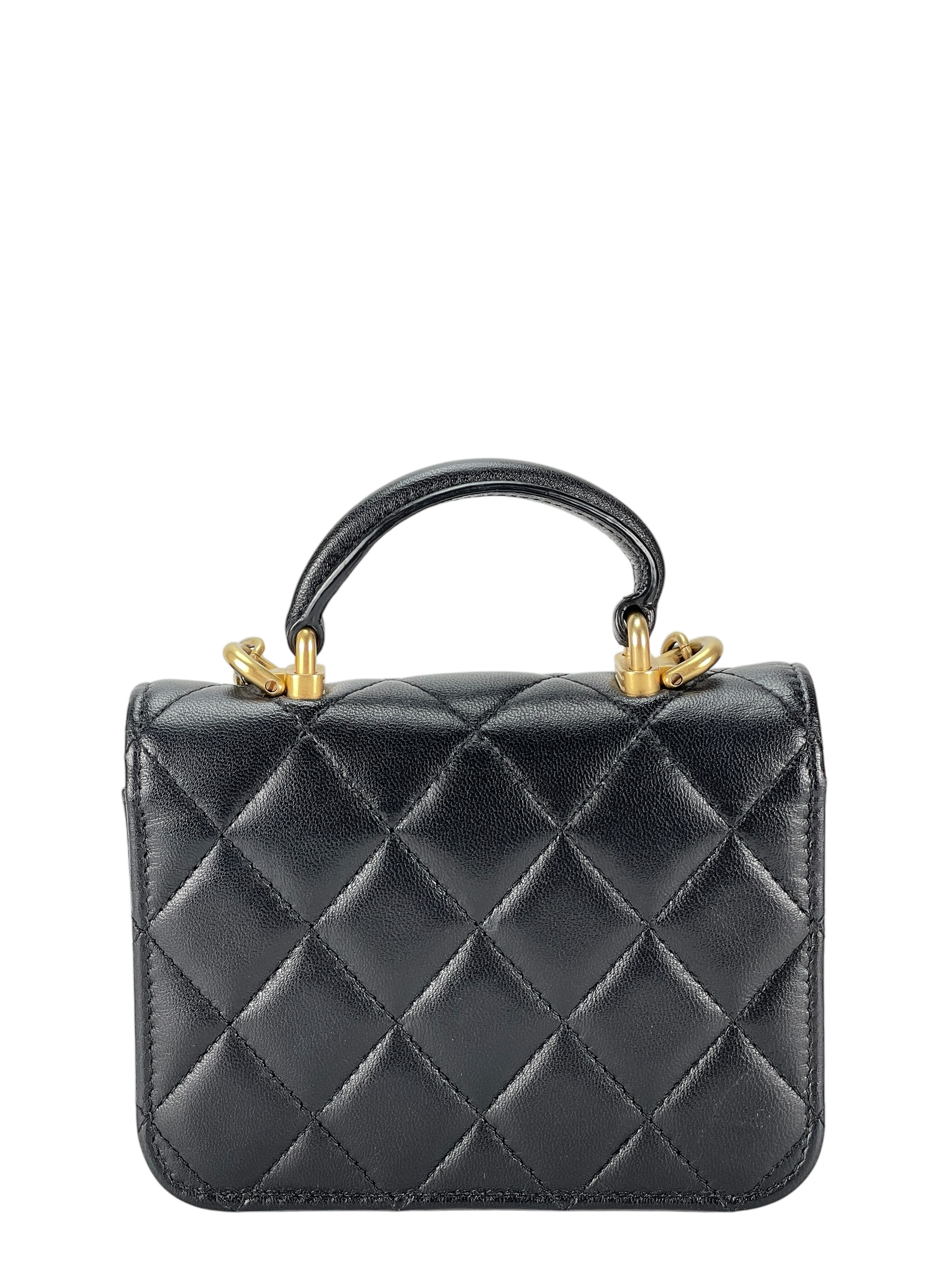 CHANEL - Black Lambskin Flap Coin Purse Mini Matelasse Chain Bag