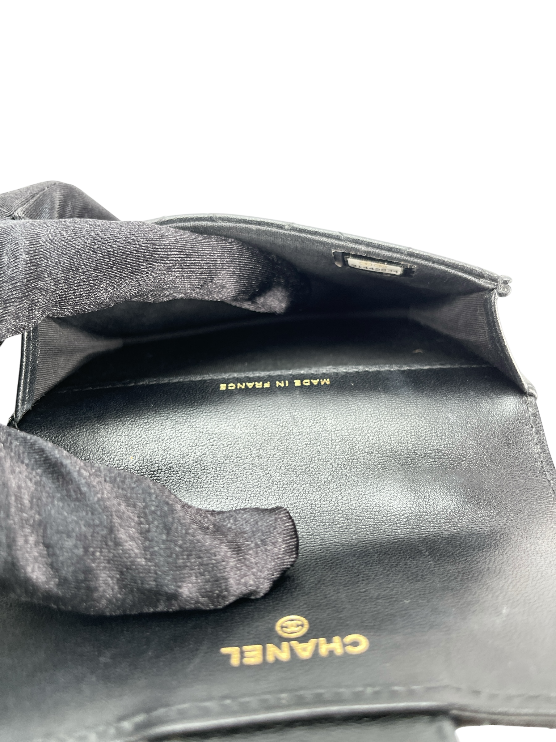 CHANEL - Black Lambskin Flap Coin Purse Mini Matelasse Chain Bag