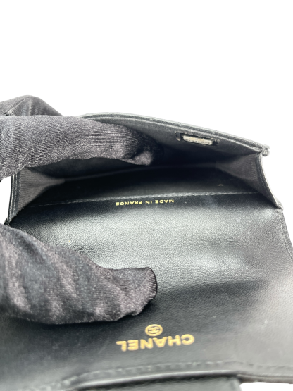 CHANEL - Black Lambskin Flap Coin Purse Mini Matelasse Chain Bag