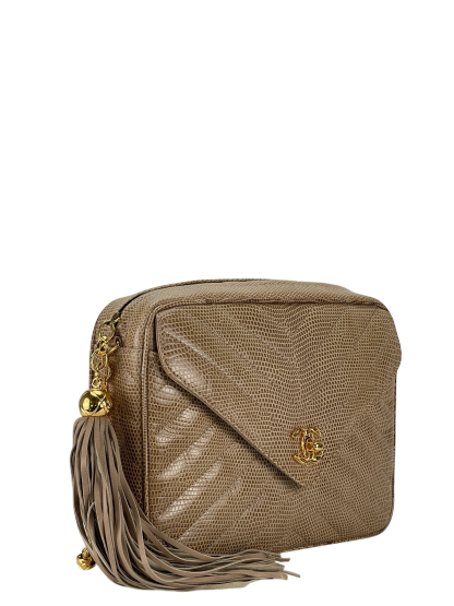 CHANEL - Lizard Leather Fringe Camera Chain Shoulder Bag 