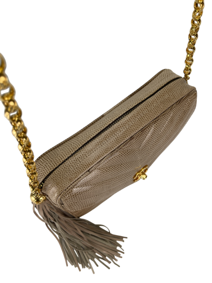 CHANEL - Lizard Leather Fringe Camera Chain Shoulder Bag 