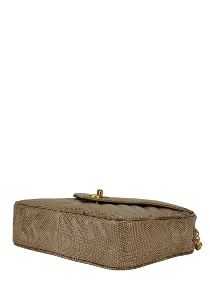 CHANEL - Lizard Leather Fringe Camera Chain Shoulder Bag 