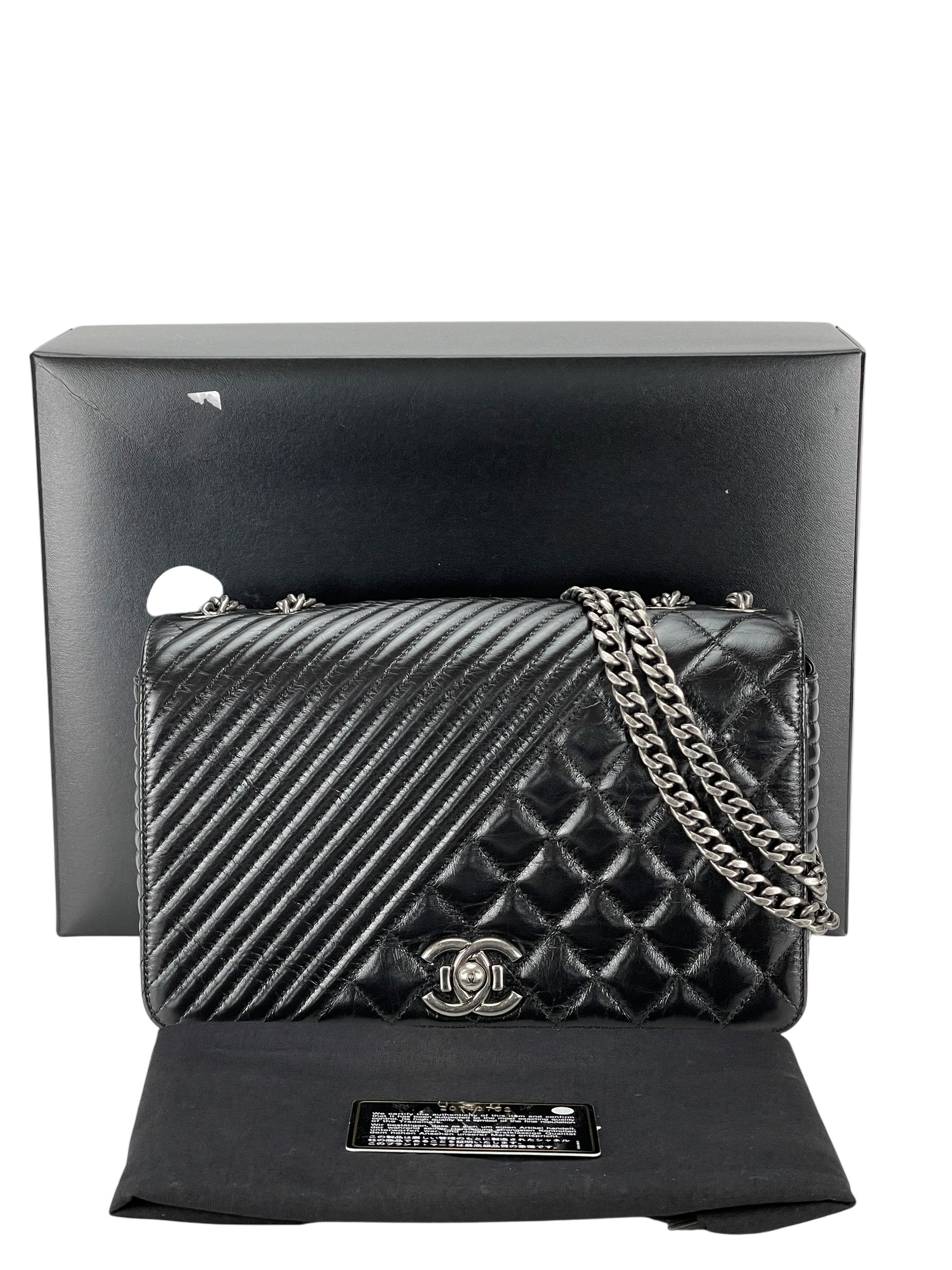 CHANEL - Coco Boy Medium Quilted Glazed Calfskin Chain Flap Bag 