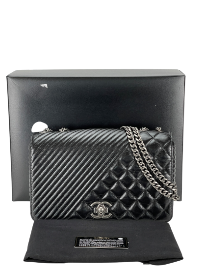 CHANEL - Coco Boy Medium Quilted Glazed Calfskin Chain Flap Bag 
