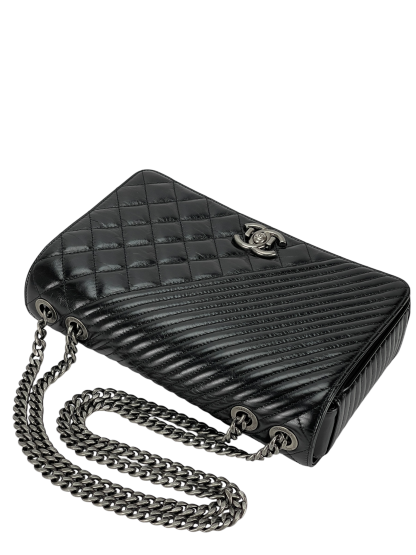 CHANEL - Coco Boy Medium Quilted Glazed Calfskin Chain Flap Bag 