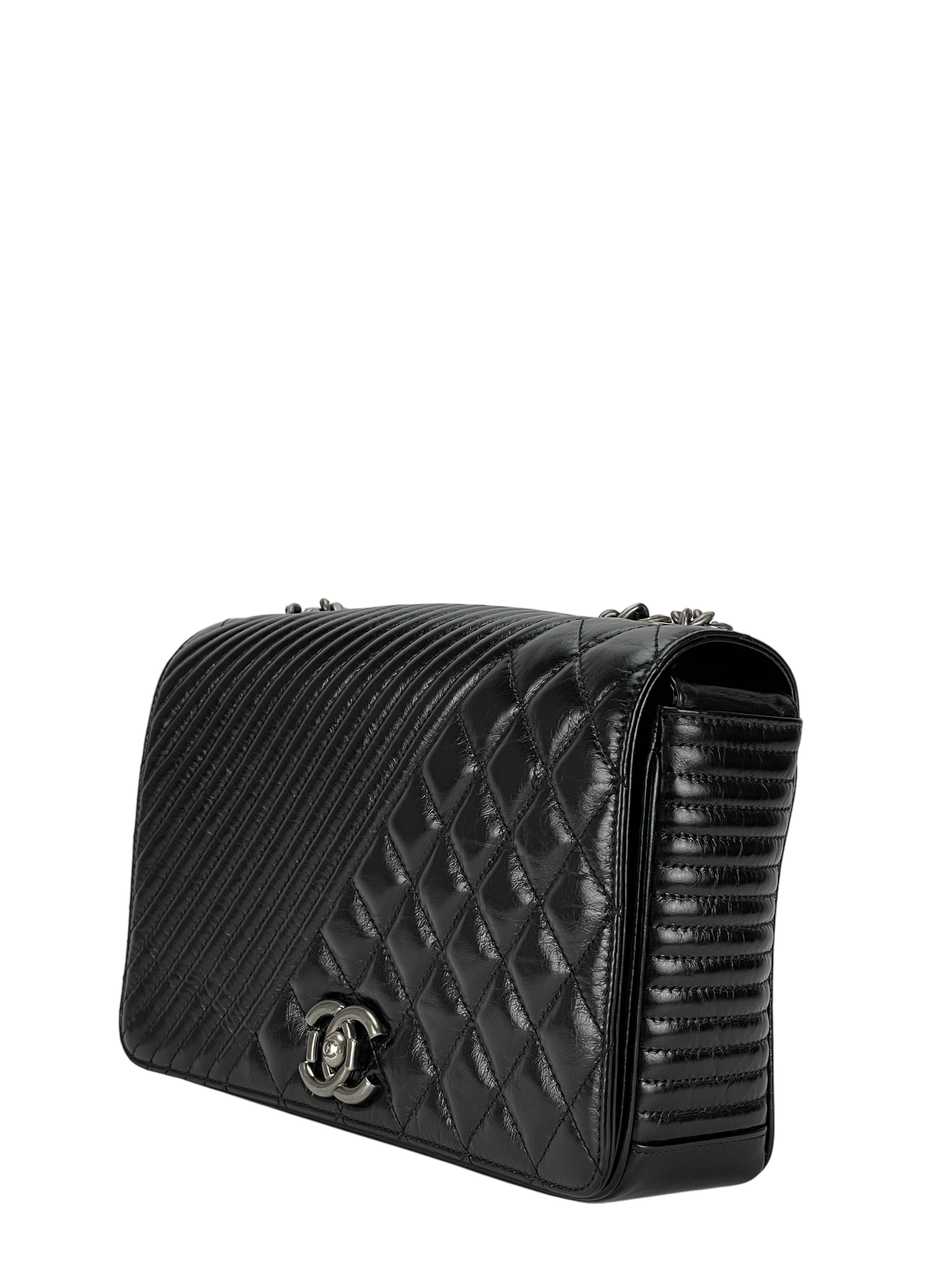 CHANEL - Coco Boy Medium Quilted Glazed Calfskin Chain Flap Bag 