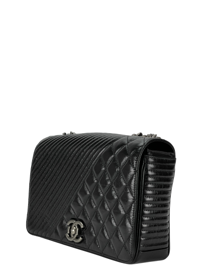 CHANEL - Coco Boy Medium Quilted Glazed Calfskin Chain Flap Bag 