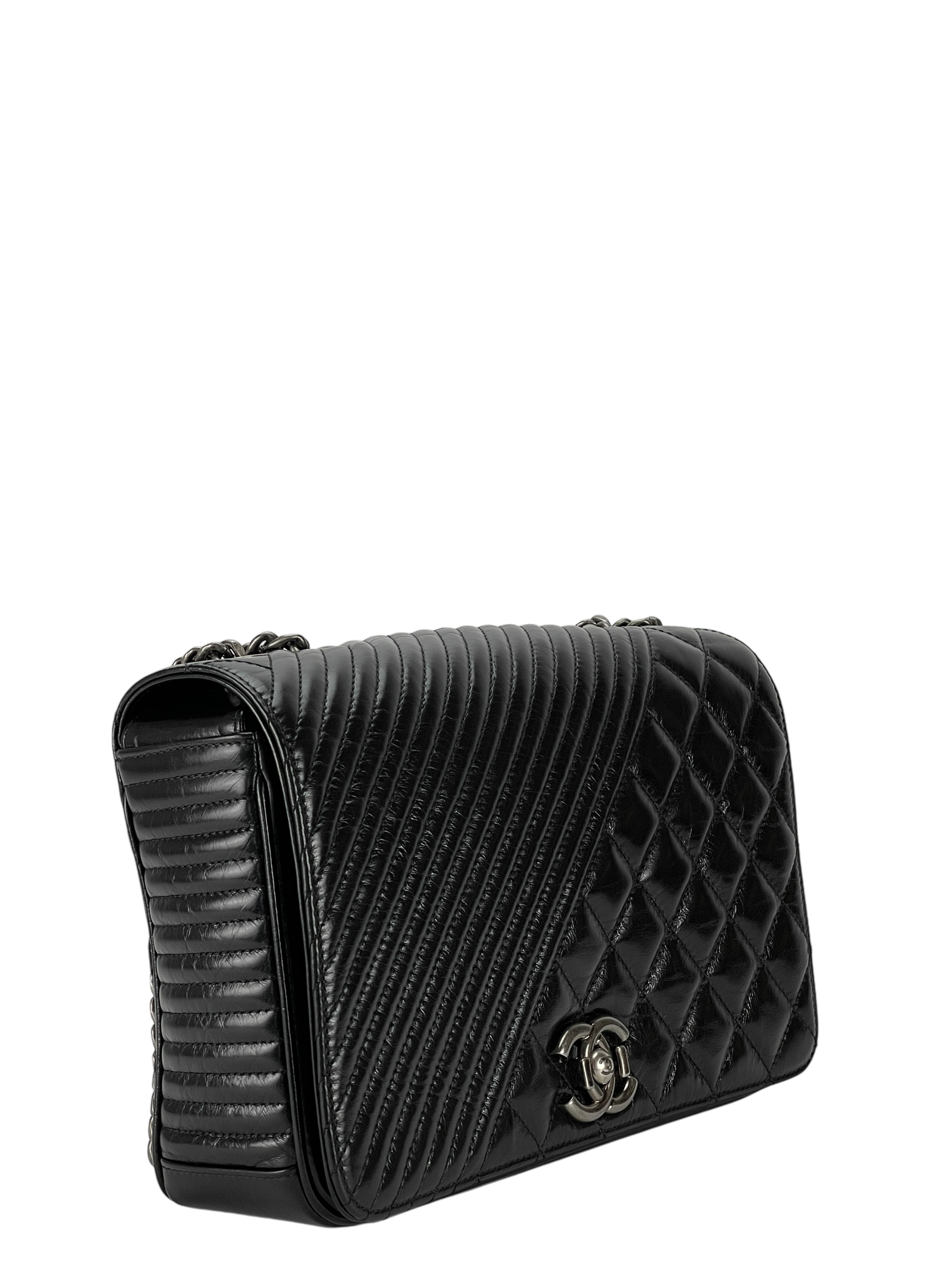 CHANEL - Coco Boy Medium Quilted Glazed Calfskin Chain Flap Bag 