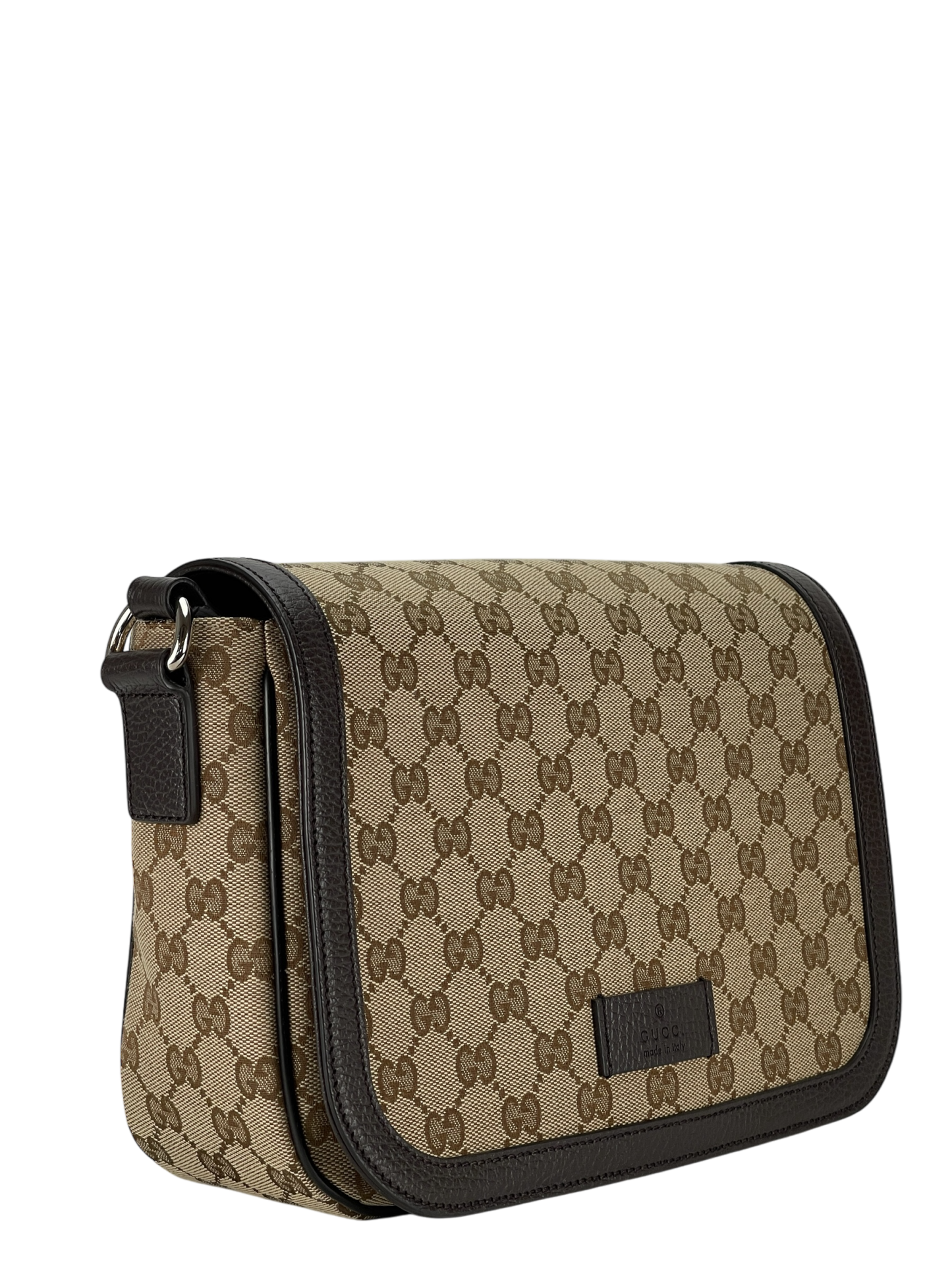 GUCCI - Beige Brown GG Canvas Leather Flap Crossbody Bag Shoulder Bag