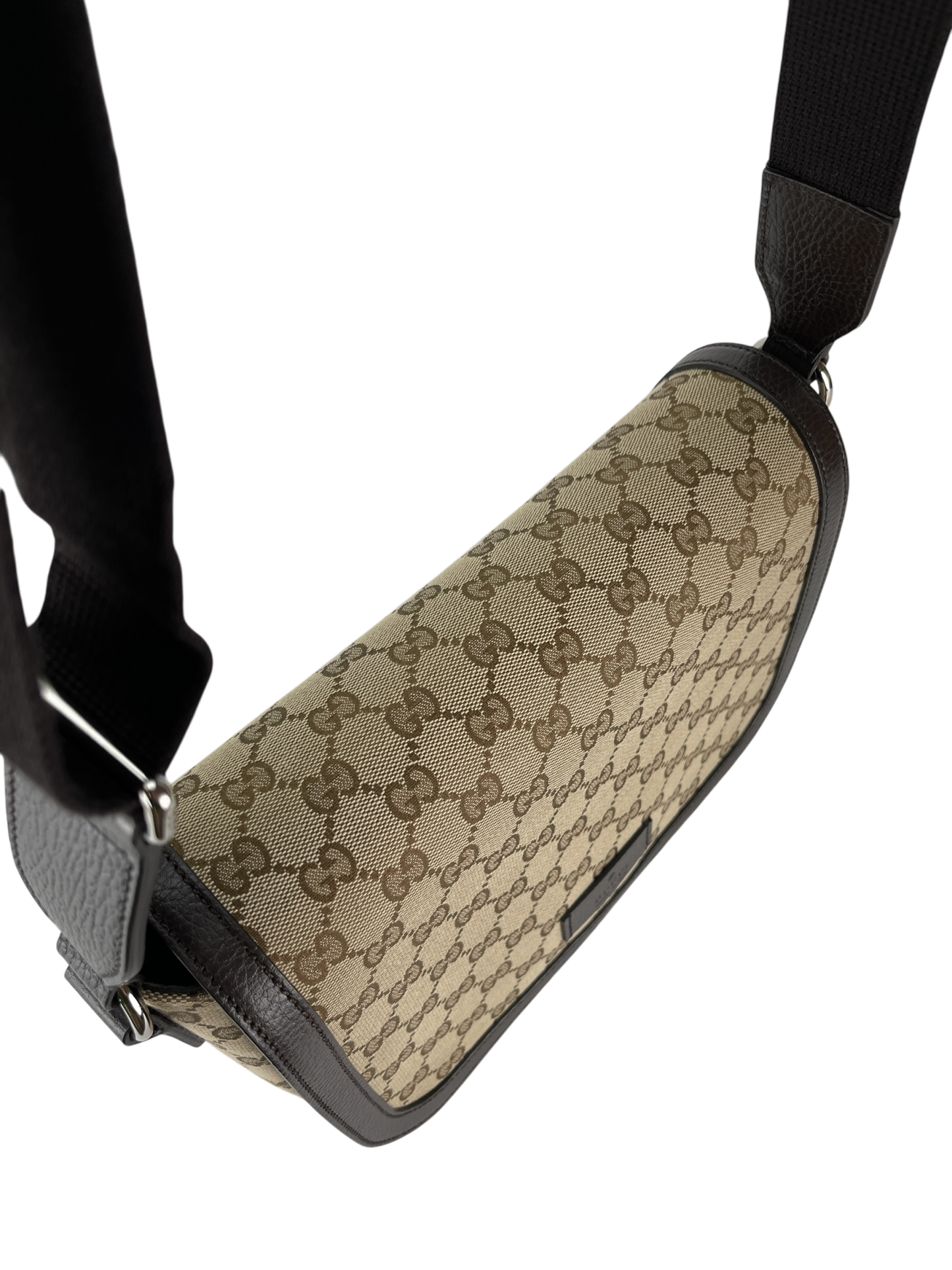 GUCCI - Beige Brown GG Canvas Leather Flap Crossbody Bag Shoulder Bag