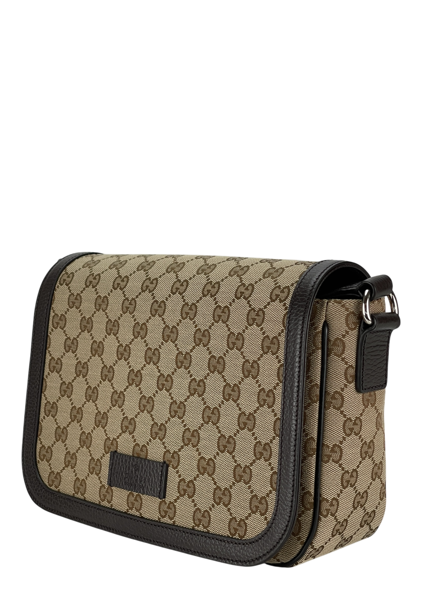 GUCCI - Beige Brown GG Canvas Leather Flap Crossbody Bag Shoulder Bag