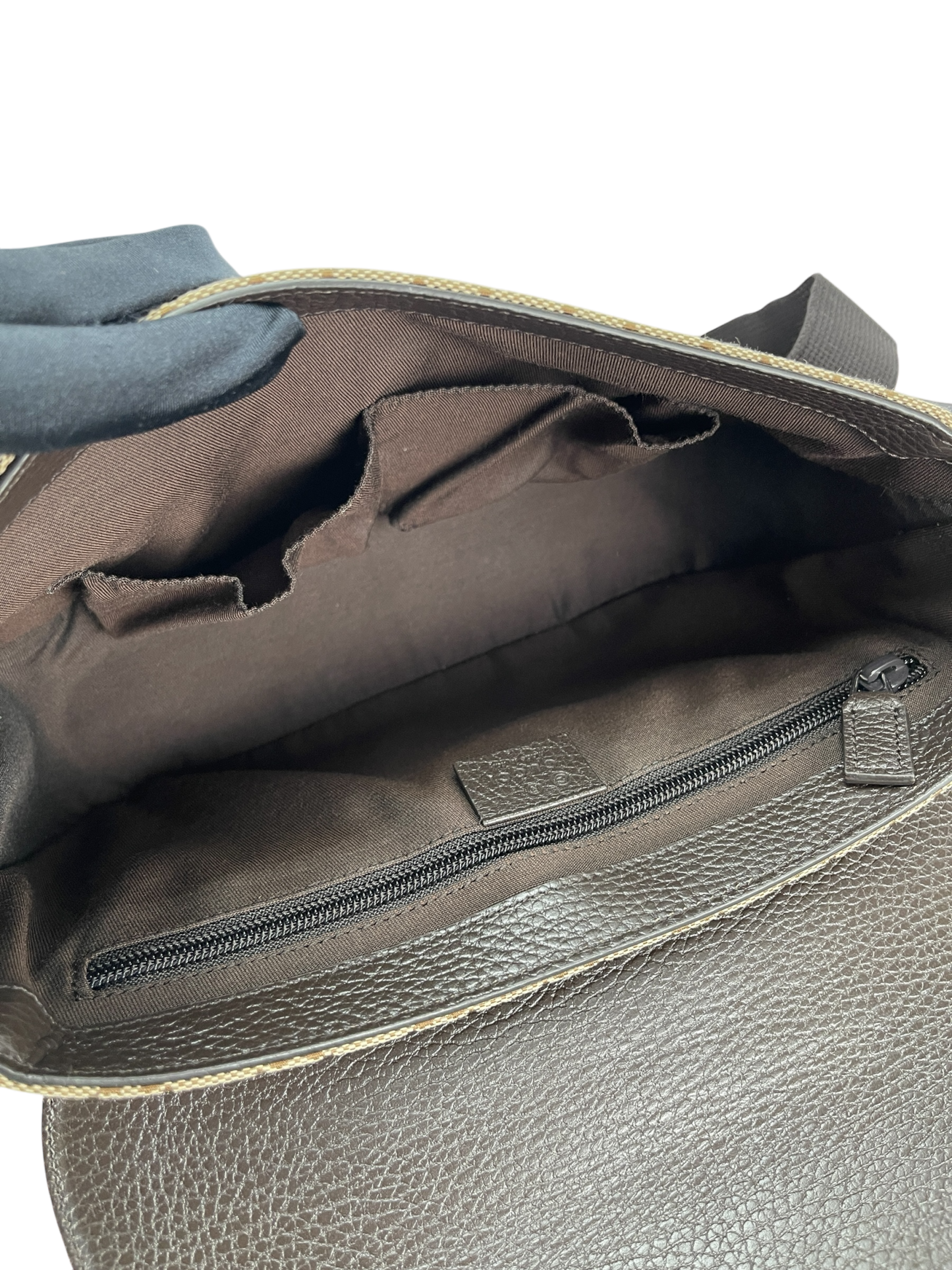 GUCCI - Beige Brown GG Canvas Leather Flap Crossbody Bag Shoulder Bag
