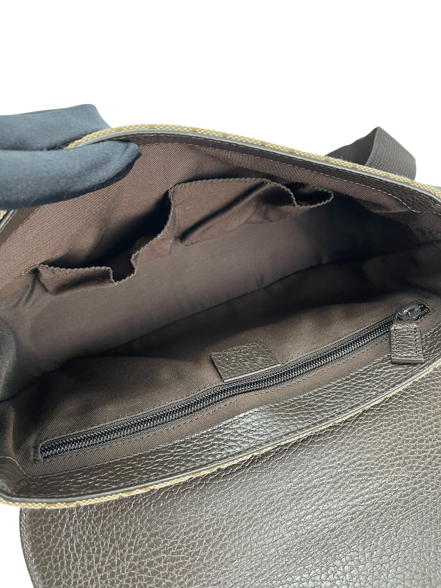 GUCCI - Beige Brown GG Canvas Leather Flap Crossbody Bag Shoulder Bag