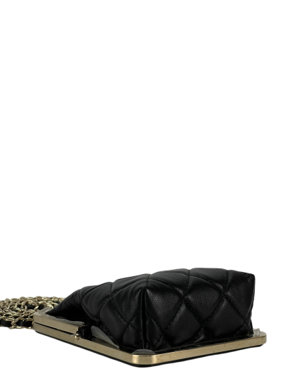 CHANEL - Black Lambskin and Plexi Quilted Evening Clutch Pale Gold Hardware