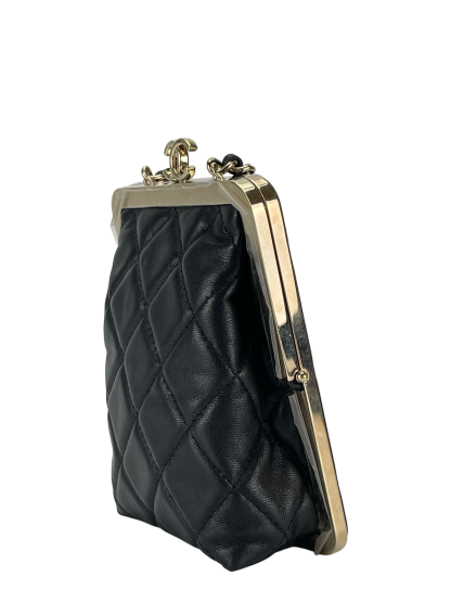 CHANEL - Black Lambskin and Plexi Quilted Evening Clutch Pale Gold Hardware