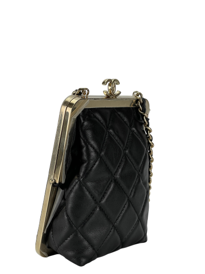 CHANEL - Black Lambskin and Plexi Quilted Evening Clutch Pale Gold Hardware