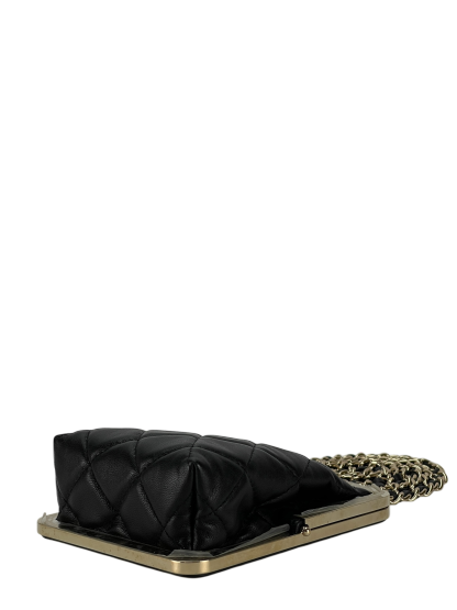 CHANEL - Black Lambskin and Plexi Quilted Evening Clutch Pale Gold Hardware