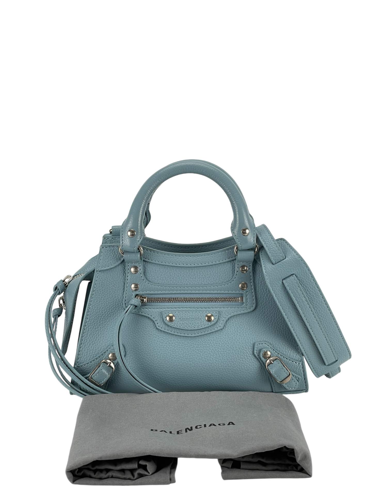 BALENCIAGA - Blue Calfskin Neo Classic City Mini Bag Sliver Hardware